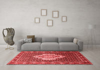 Machine Washable Medallion Red Traditional Rug, wshtr1495red