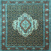 Square Machine Washable Medallion Light Blue Traditional Rug, wshtr1495lblu