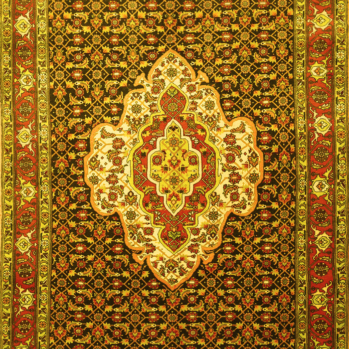 Machine Washable Medallion Yellow Traditional Rug, wshtr1495yw