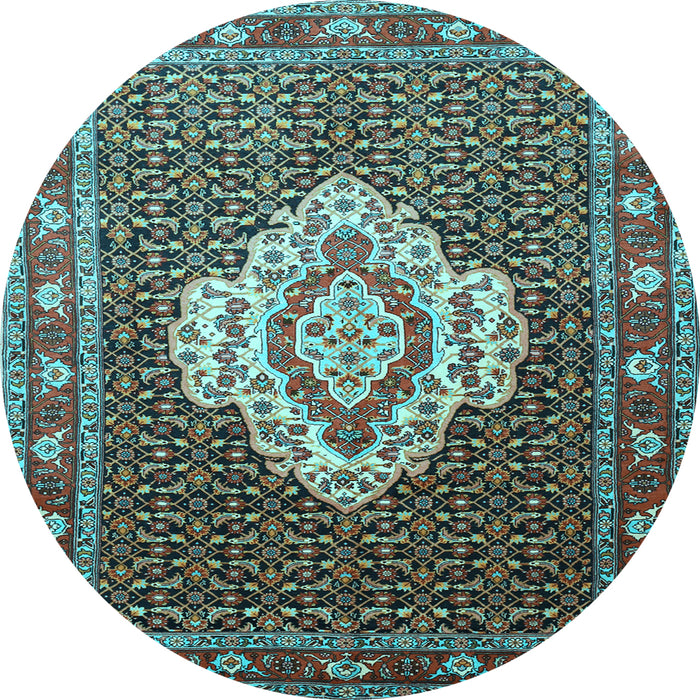 Round Machine Washable Medallion Light Blue Traditional Rug, wshtr1495lblu