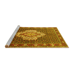 Sideview of Machine Washable Medallion Yellow Traditional Rug, wshtr1495yw
