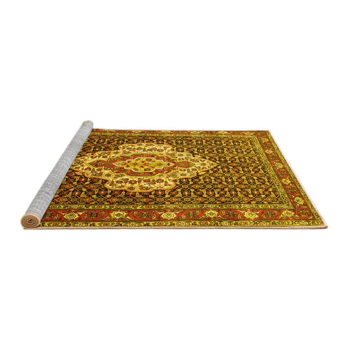 Sideview of Machine Washable Medallion Yellow Traditional Rug, wshtr1495yw