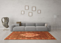 Machine Washable Medallion Orange Traditional Rug, wshtr1495org