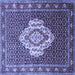 Square Machine Washable Medallion Blue Traditional Rug, wshtr1495blu