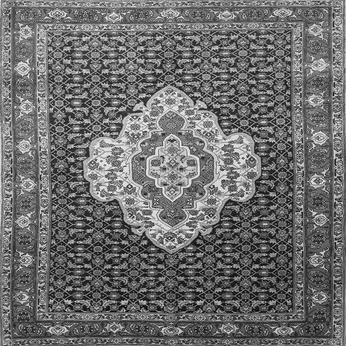 Round Machine Washable Medallion Gray Traditional Rug, wshtr1495gry
