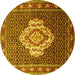 Round Machine Washable Medallion Yellow Traditional Rug, wshtr1495yw