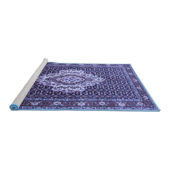 Sideview of Machine Washable Medallion Blue Traditional Rug, wshtr1495blu