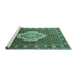 Sideview of Machine Washable Medallion Turquoise Traditional Area Rugs, wshtr1495turq