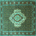 Square Machine Washable Medallion Turquoise Traditional Area Rugs, wshtr1495turq