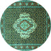 Round Machine Washable Medallion Turquoise Traditional Area Rugs, wshtr1495turq