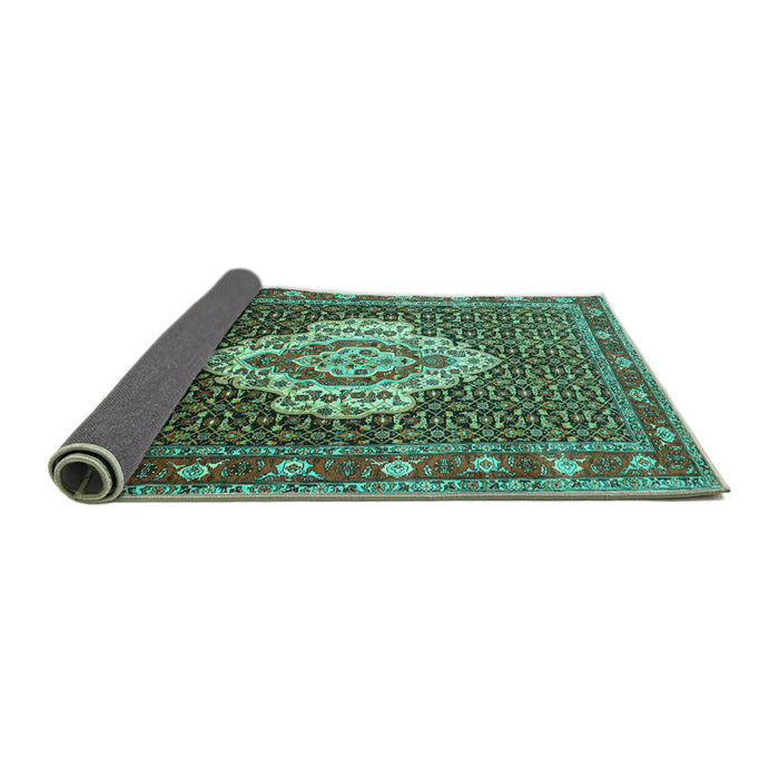 Sideview of Medallion Turquoise Traditional Rug, tr1495turq