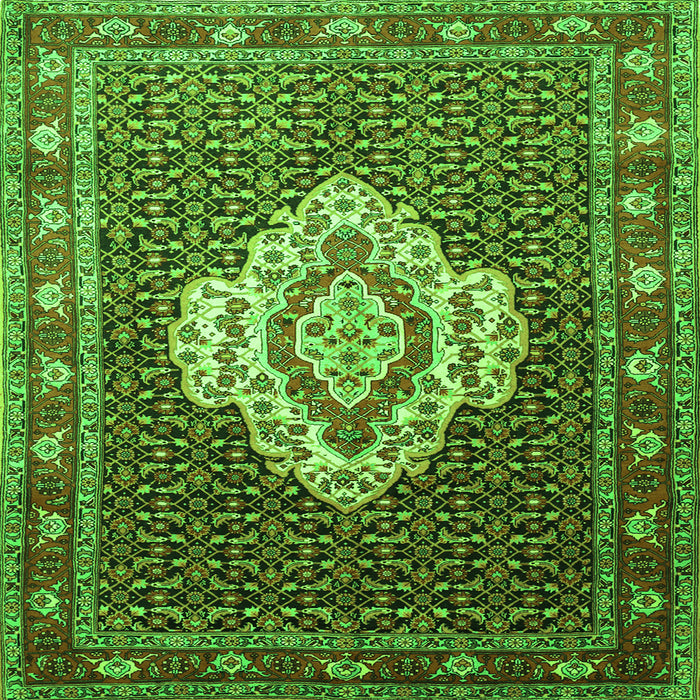 Round Machine Washable Medallion Green Traditional Area Rugs, wshtr1495grn