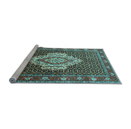 Sideview of Machine Washable Medallion Light Blue Traditional Rug, wshtr1495lblu