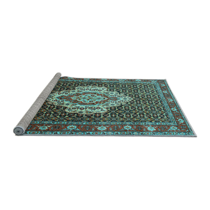Sideview of Machine Washable Medallion Light Blue Traditional Rug, wshtr1495lblu