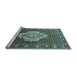 Sideview of Machine Washable Medallion Light Blue Traditional Rug, wshtr1495lblu