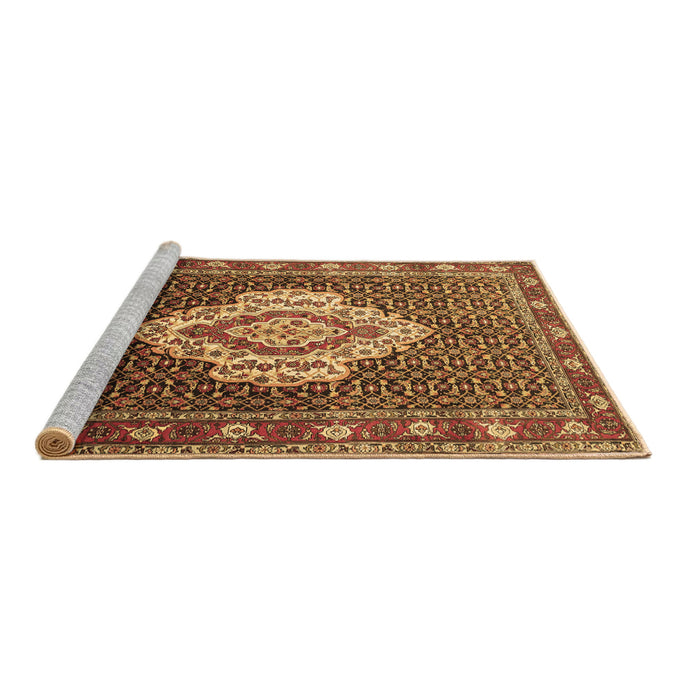 Sideview of Machine Washable Medallion Brown Traditional Rug, wshtr1495brn