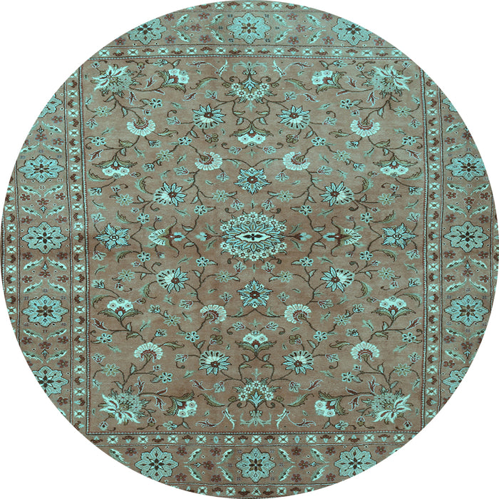 Round Machine Washable Persian Light Blue Traditional Rug, wshtr1496lblu
