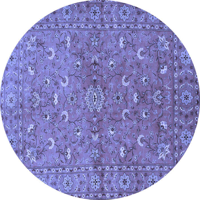 Round Machine Washable Persian Blue Traditional Rug, wshtr1496blu