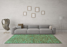 Machine Washable Persian Turquoise Traditional Area Rugs in a Living Room,, wshtr1496turq
