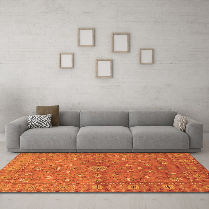 Machine Washable Persian Orange Traditional Area Rugs in a Living Room, wshtr1496org