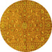 Round Machine Washable Persian Yellow Traditional Rug, wshtr1496yw