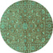 Round Persian Turquoise Traditional Rug, tr1496turq