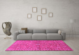 Machine Washable Persian Pink Traditional Rug in a Living Room, wshtr1496pnk