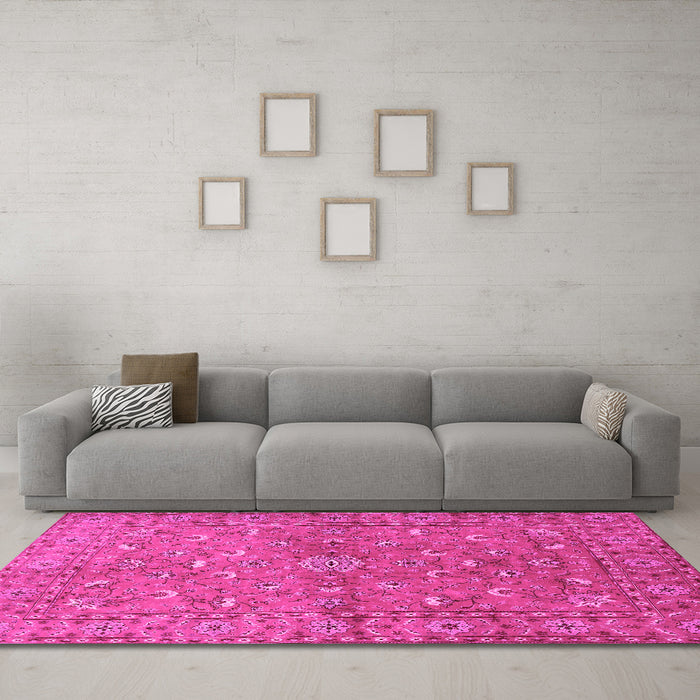 Machine Washable Persian Pink Traditional Rug in a Living Room, wshtr1496pnk