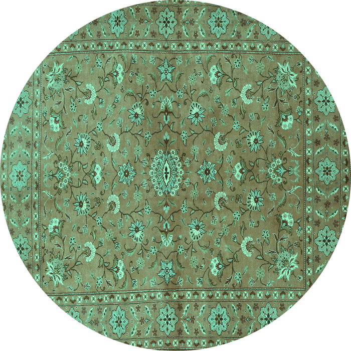 Round Machine Washable Persian Turquoise Traditional Area Rugs, wshtr1496turq