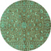 Round Machine Washable Persian Turquoise Traditional Area Rugs, wshtr1496turq