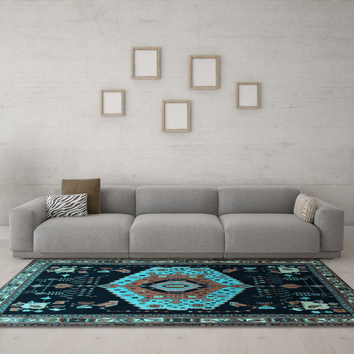 Machine Washable Persian Light Blue Traditional Rug in a Living Room, wshtr1497lblu