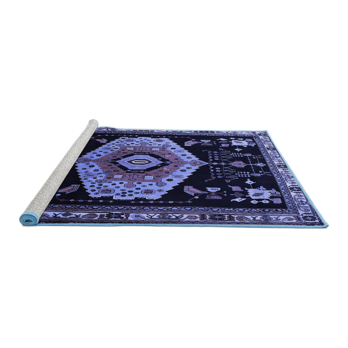 Sideview of Machine Washable Persian Blue Traditional Rug, wshtr1497blu