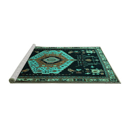 Sideview of Machine Washable Persian Turquoise Traditional Area Rugs, wshtr1497turq