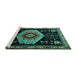 Sideview of Machine Washable Persian Turquoise Traditional Area Rugs, wshtr1497turq