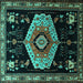 Square Machine Washable Persian Turquoise Traditional Area Rugs, wshtr1497turq