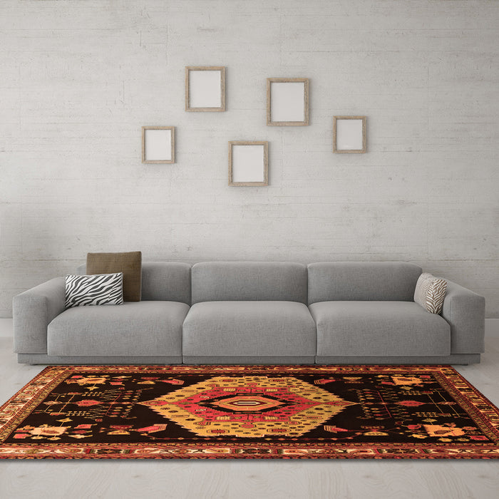 Machine Washable Persian Orange Traditional Area Rugs in a Living Room, wshtr1497org