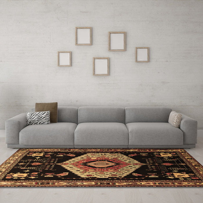 Machine Washable Persian Brown Traditional Rug in a Living Room,, wshtr1497brn
