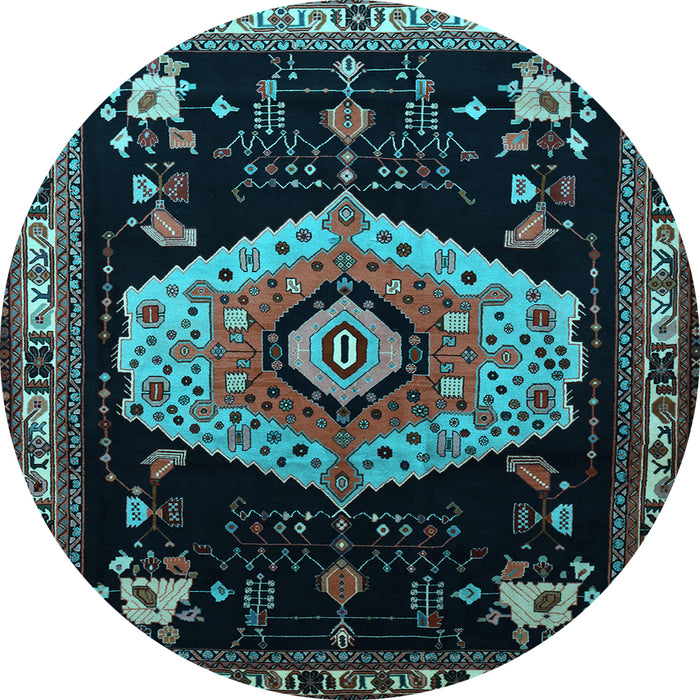 Round Machine Washable Persian Light Blue Traditional Rug, wshtr1497lblu