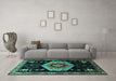 Machine Washable Persian Turquoise Traditional Area Rugs in a Living Room,, wshtr1497turq