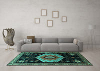 Machine Washable Persian Turquoise Traditional Rug, wshtr1497turq