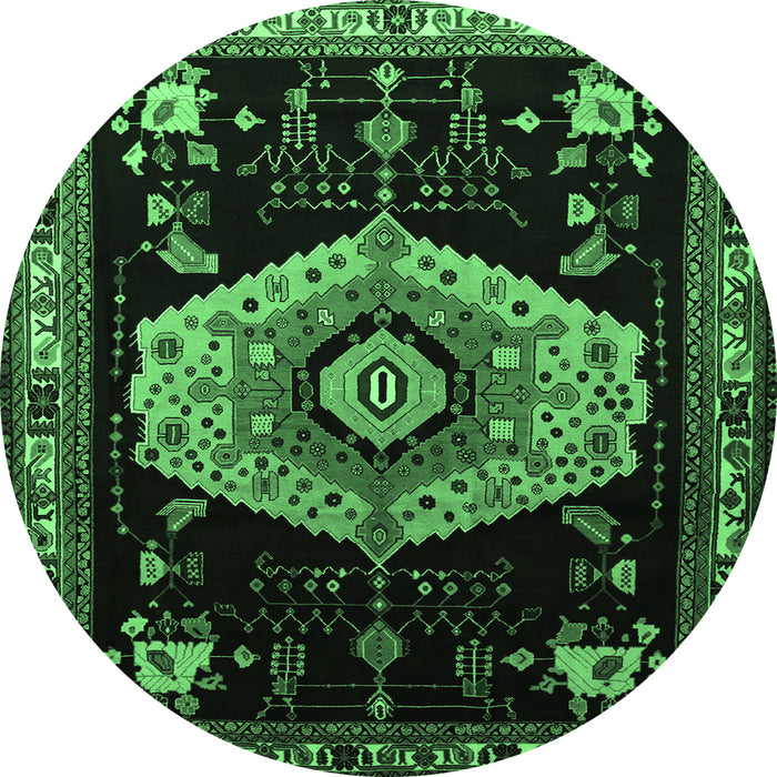Round Persian Emerald Green Traditional Rug, tr1497emgrn