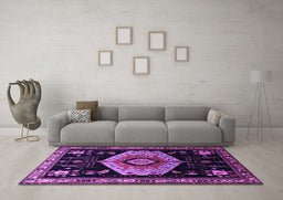 Machine Washable Persian Purple Traditional Area Rugs in a Living Room, wshtr1497pur
