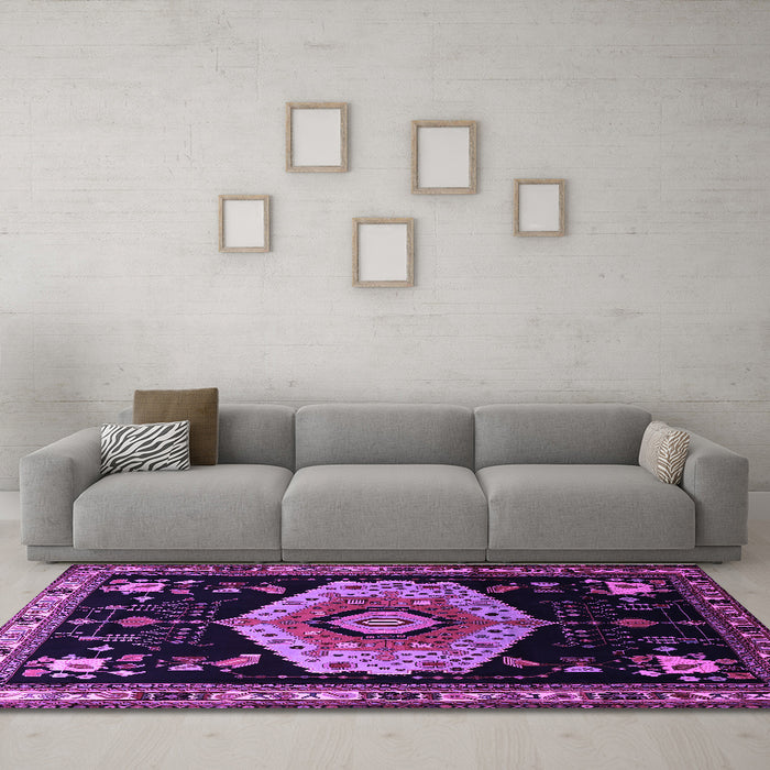 Machine Washable Persian Purple Traditional Area Rugs in a Living Room, wshtr1497pur