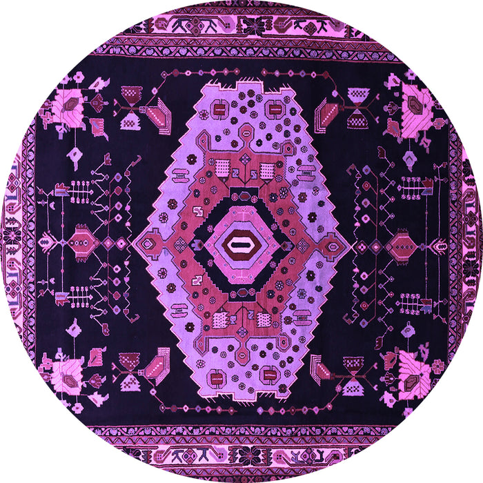 Round Machine Washable Persian Purple Traditional Area Rugs, wshtr1497pur