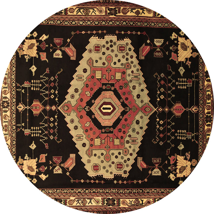 Round Machine Washable Persian Brown Traditional Rug, wshtr1497brn