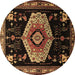 Round Machine Washable Persian Brown Traditional Rug, wshtr1497brn