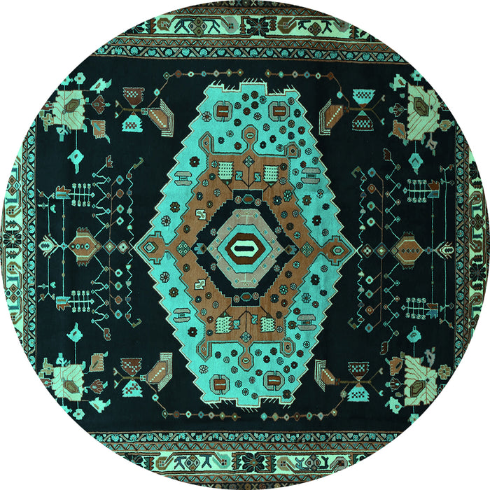 Round Persian Turquoise Traditional Rug, tr1497turq