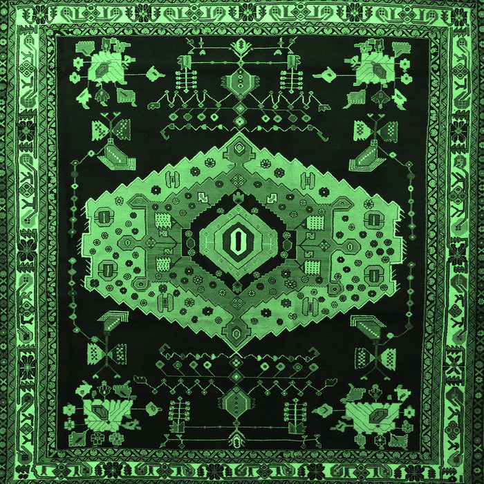 Square Machine Washable Persian Emerald Green Traditional Area Rugs, wshtr1497emgrn