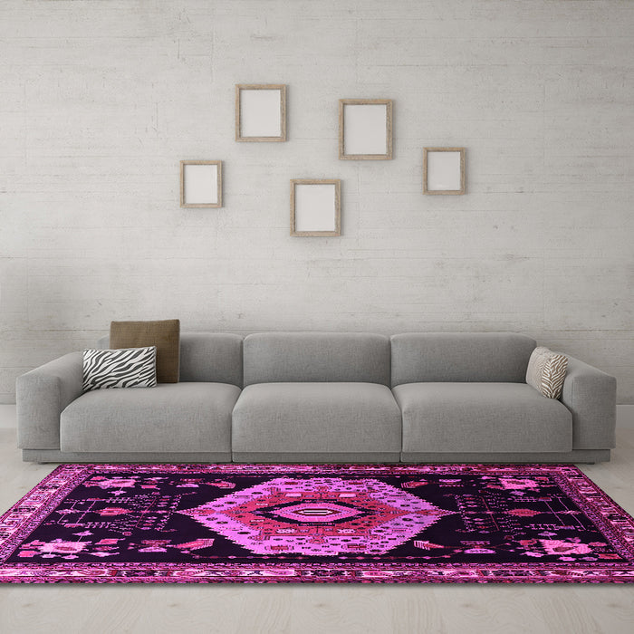 Machine Washable Persian Pink Traditional Rug in a Living Room, wshtr1497pnk