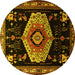 Round Machine Washable Persian Yellow Traditional Rug, wshtr1497yw